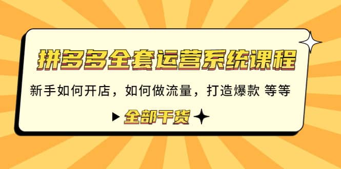 拼多多全套运营系统课程：新手如何开店 如何做流量 打造爆款 等等 全部干货-1950项目|专注资源教程分享