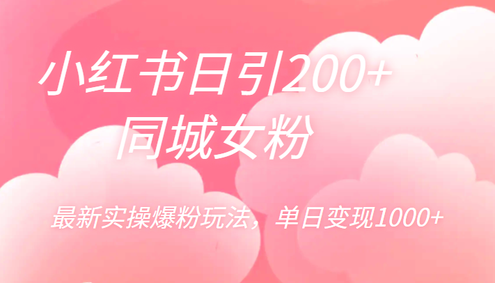 小红书日引200+同城女粉，最新实操爆粉玩法，单日变现1000+-1950项目|专注资源教程分享